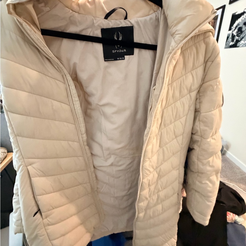 Spyder Women's Quilted Hooded Puffer Jacket in Beige